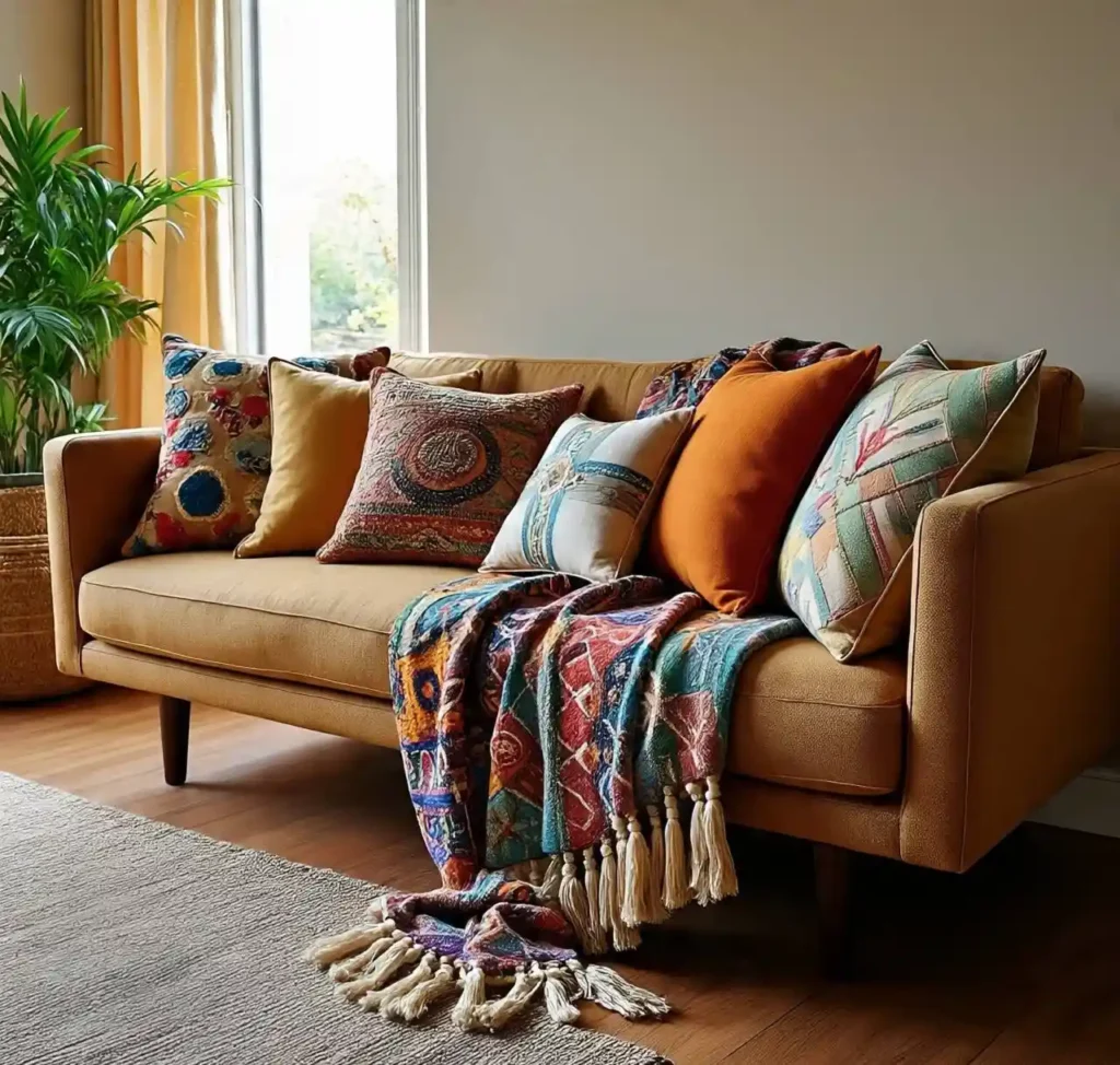 11-Boho Mid-Century Modern Living Room Idea