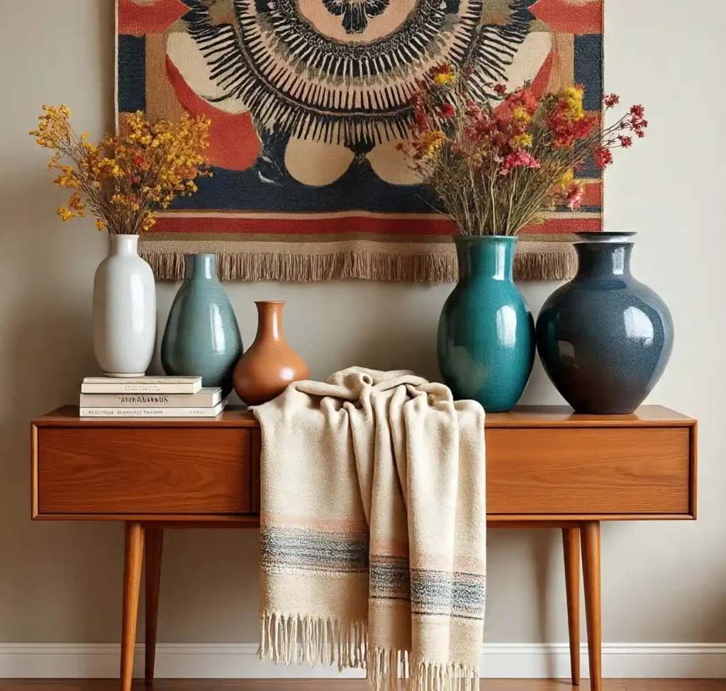 12-Boho Mid-Century Modern Living Room Idea