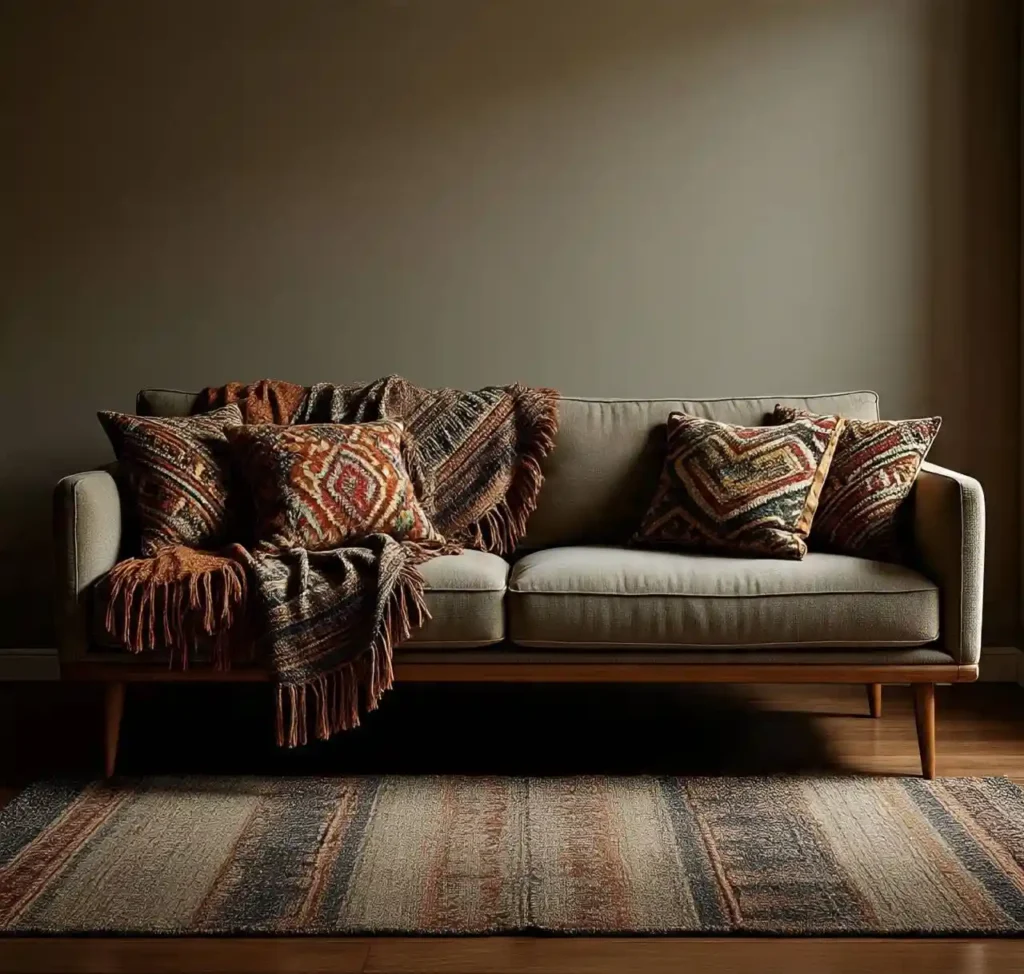 13-Boho Mid-Century Modern Living Room Idea