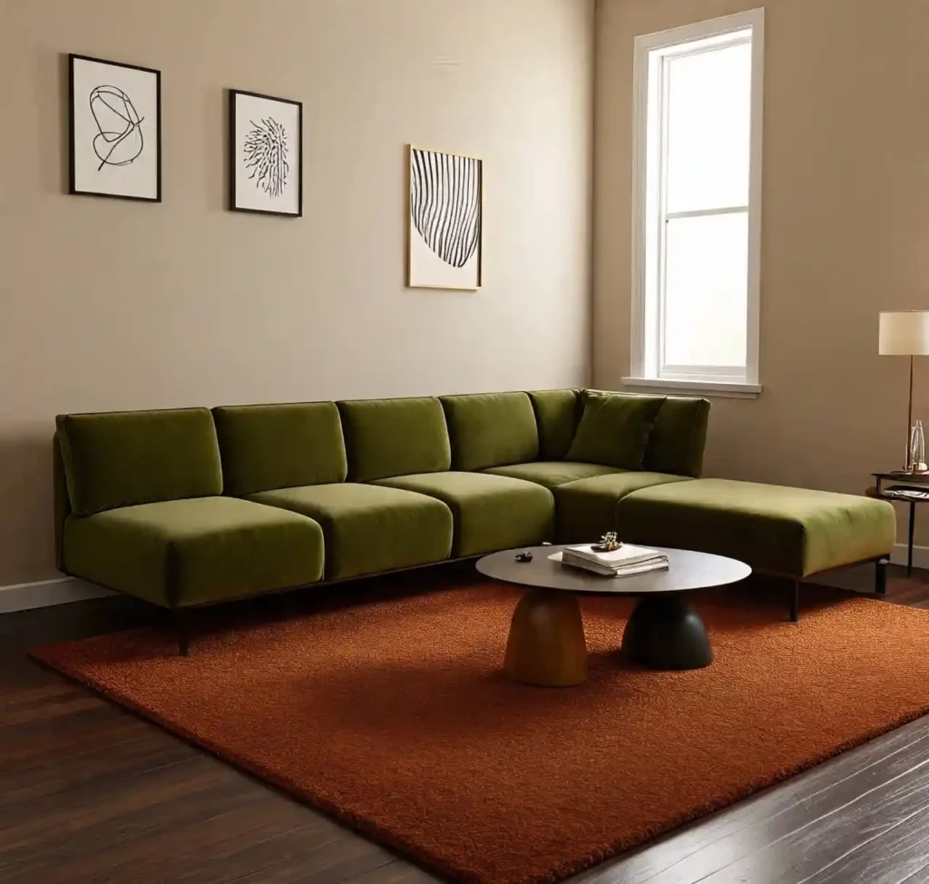14-Orange and Green Living Room Idea