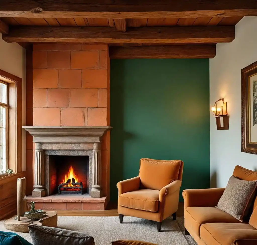 18-Orange and Green Living Room Idea