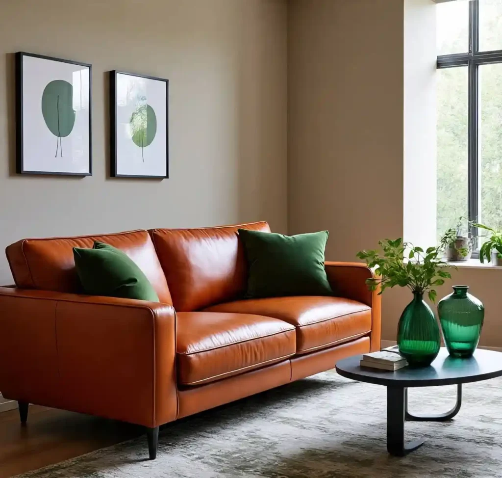 19-Orange and Green Living Room Idea