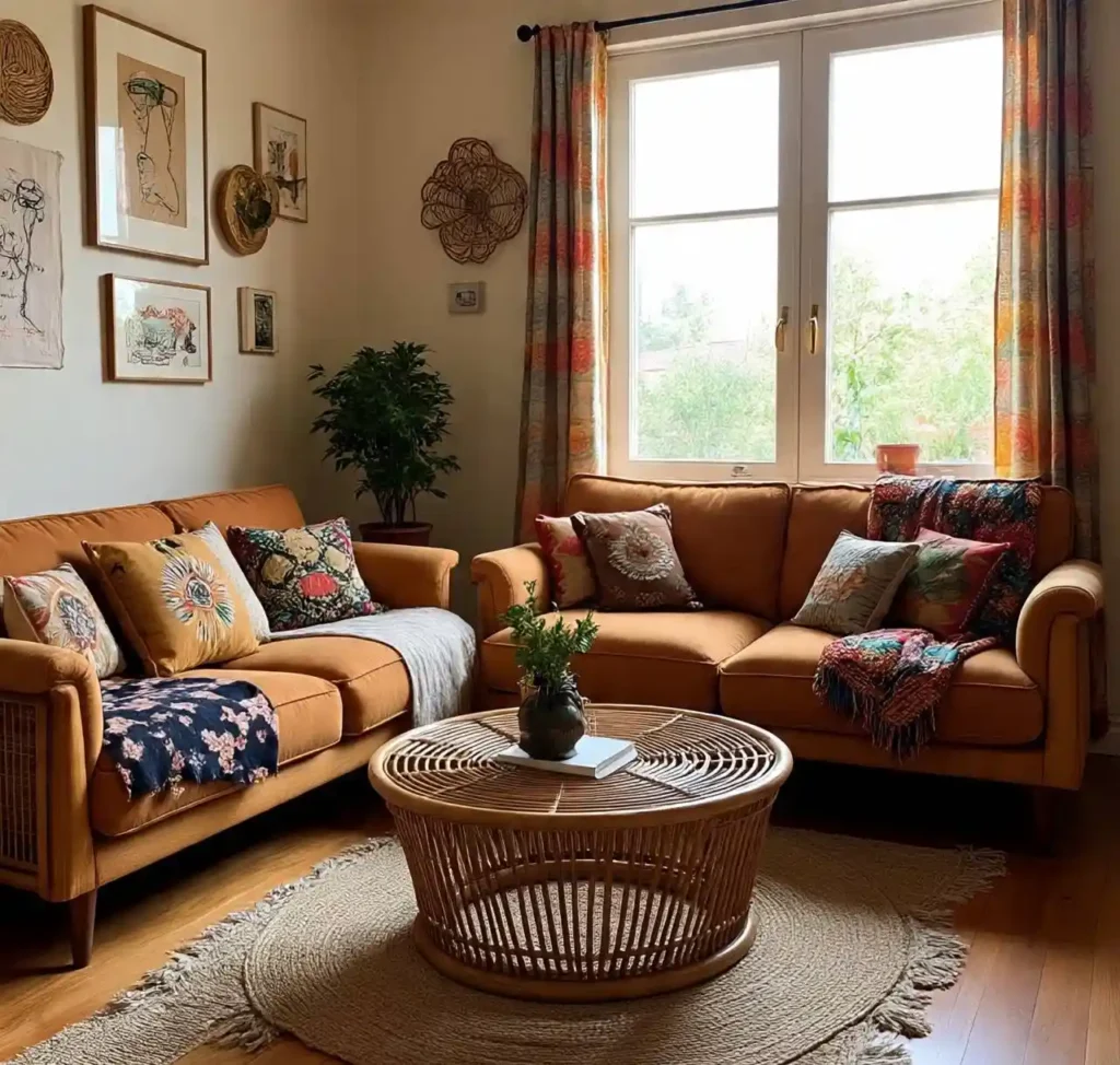 2-Boho Mid-Century Modern Living Room Idea