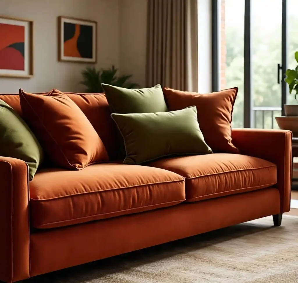 22-Orange and Green Living Room Idea