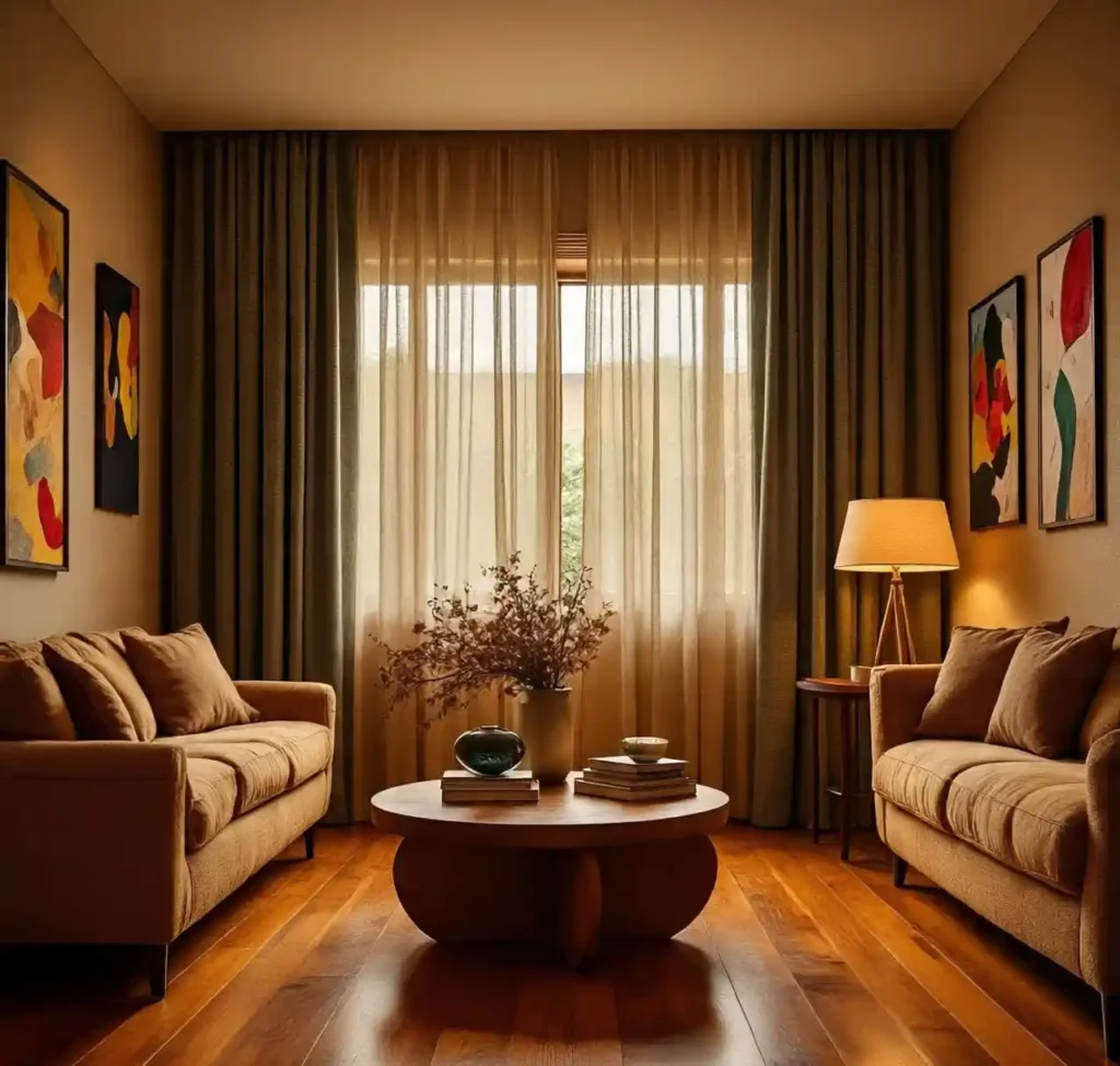 23-Boho Mid-Century Modern Living Room Idea