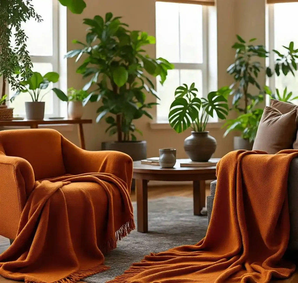 24-Orange and Green Living Room Idea