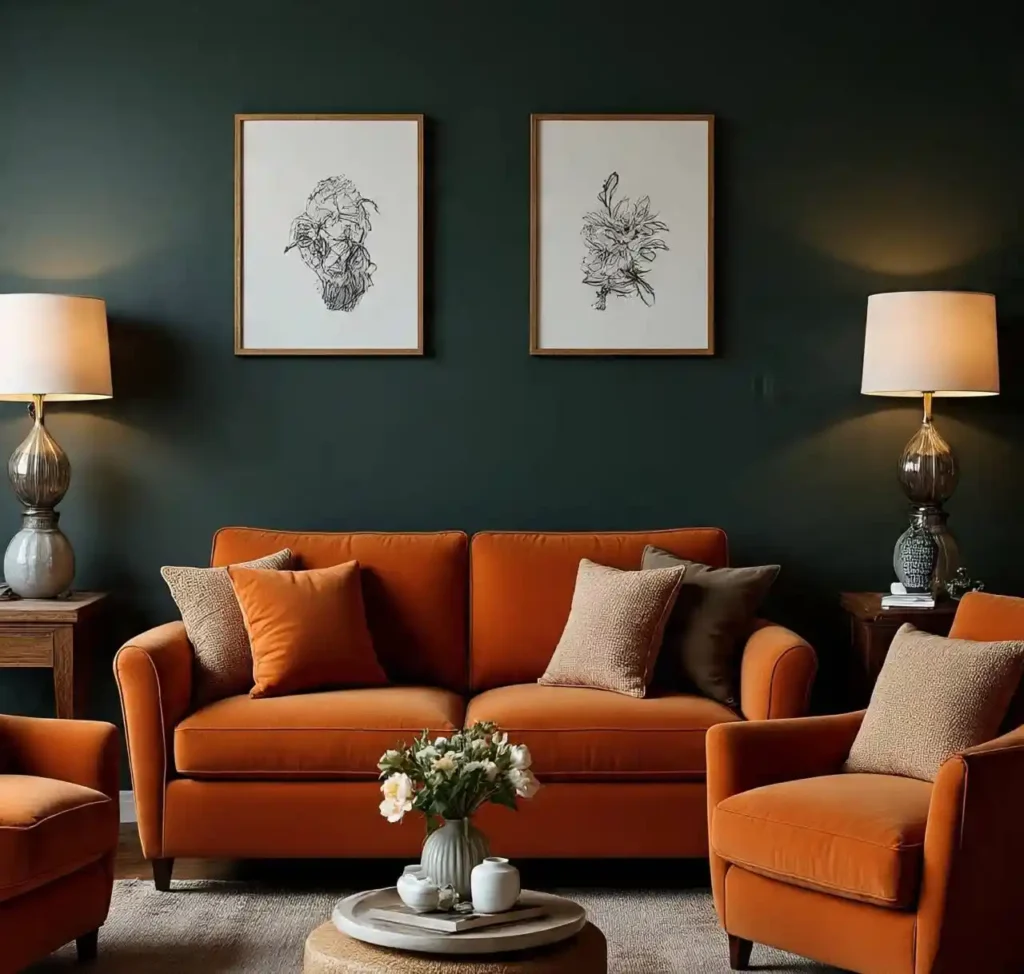 4-Orange and Green Living Room Idea