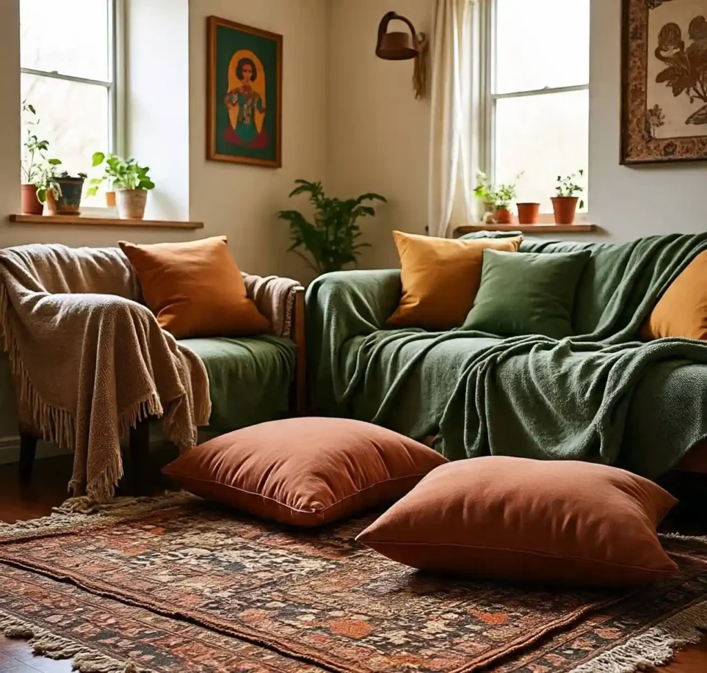 5-Orange and Green Living Room Idea