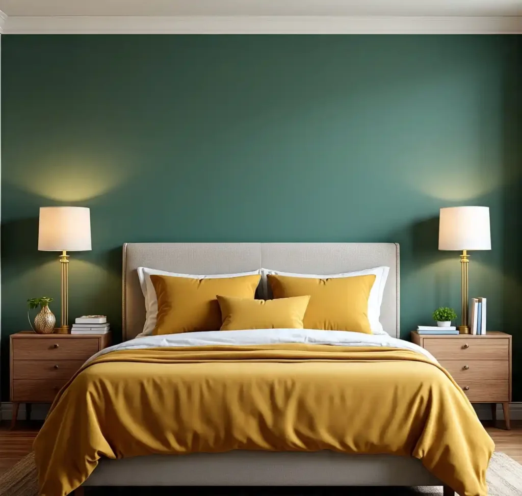1-Dark Green and Yellow Bedroom Ideas