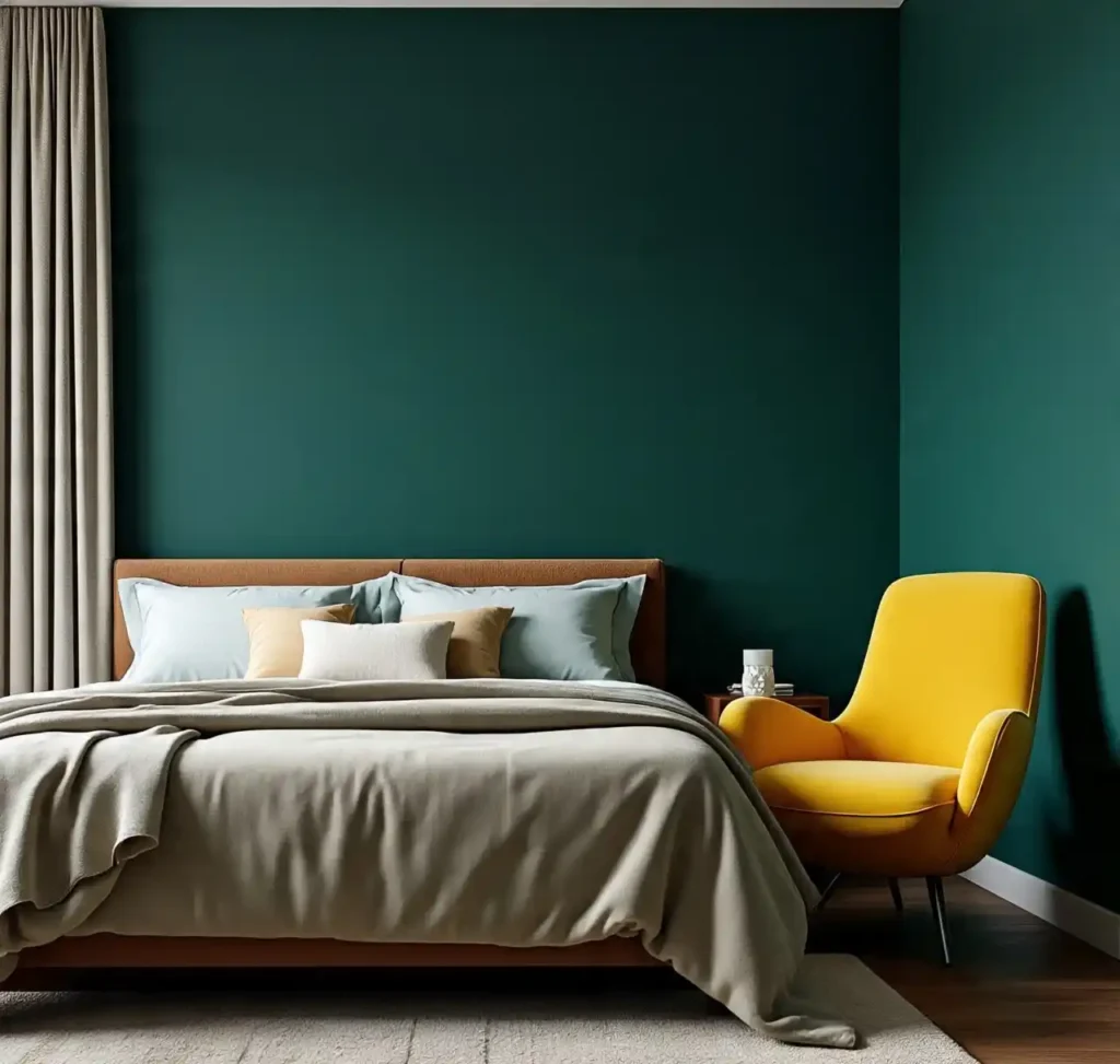 10-Dark Green and Yellow Bedroom Idea