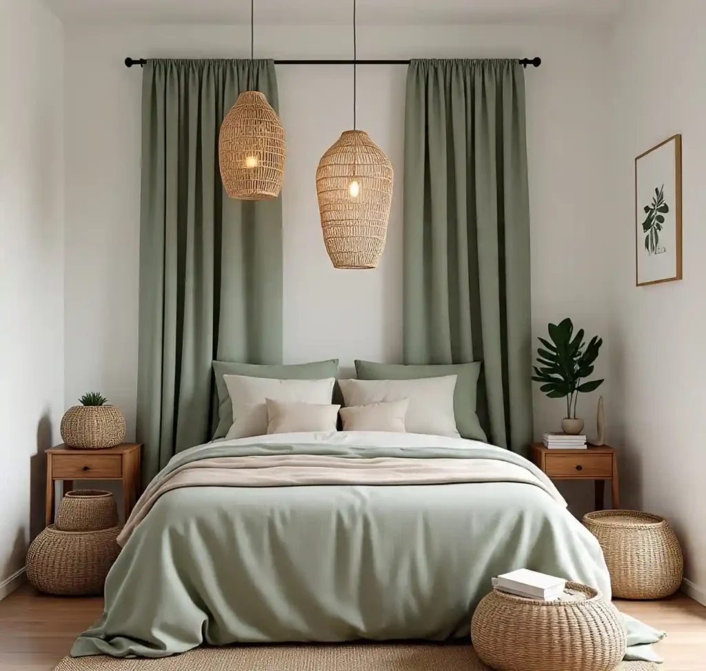 10-Sage Green Boho Bedroom Idea