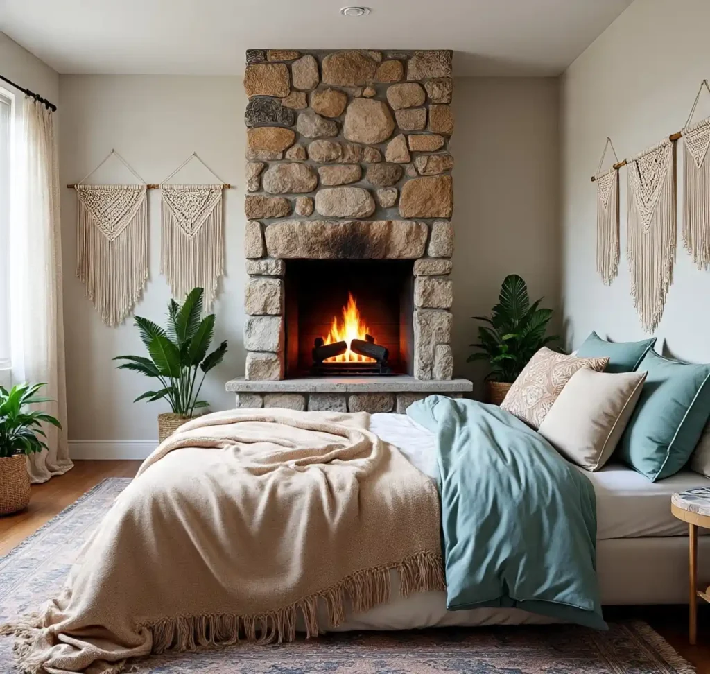 10-Stone Fireplace Bedroom Idea
