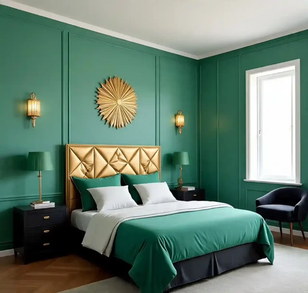 11-Green and Gold Bedroom Idea