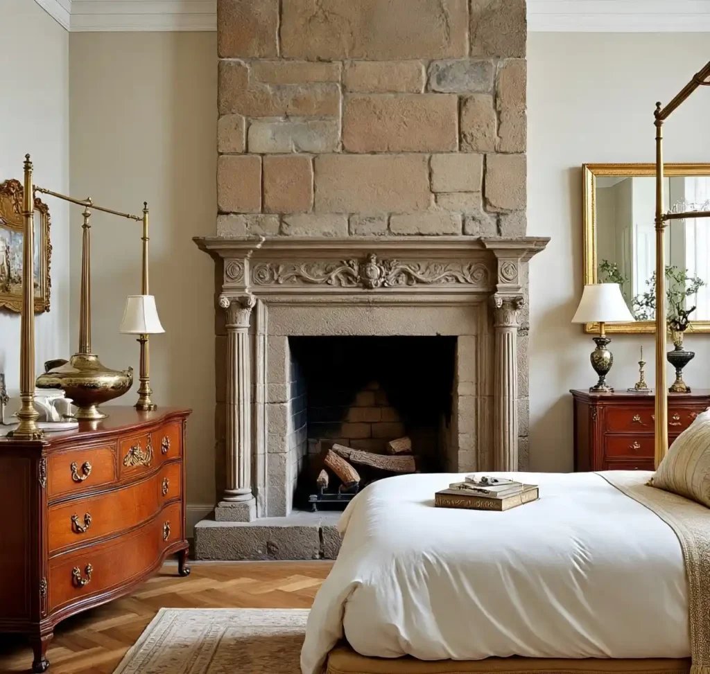 11-Stone Fireplace Bedroom Idea