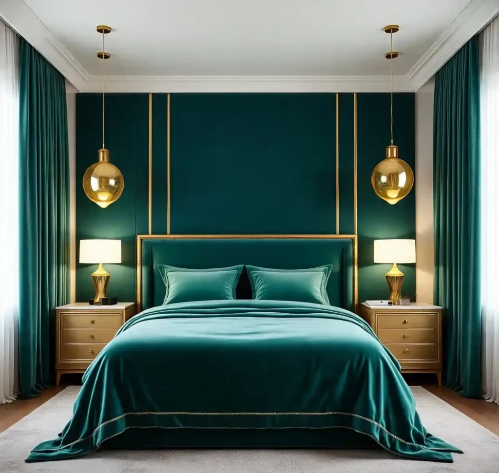 12-Green and Gold Bedroom Idea