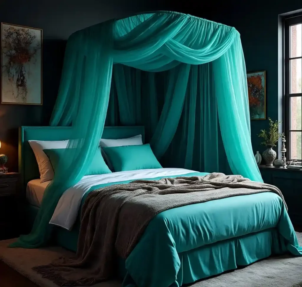12-Teal Maximalist Bedroom Idea