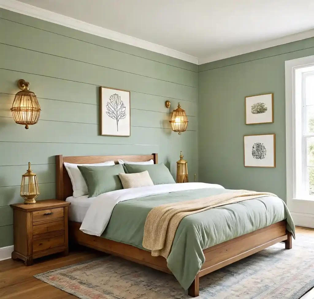 13-Green and Gold Bedroom Idea