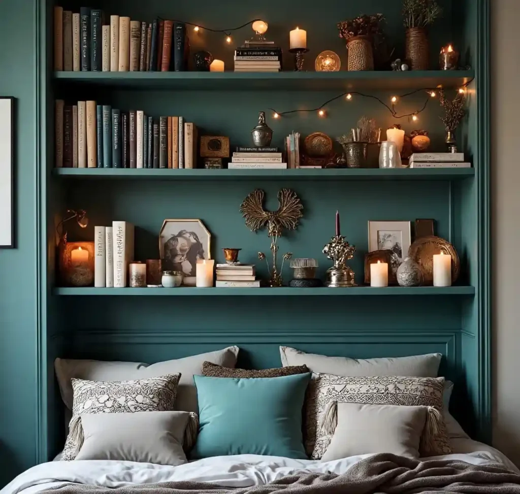 13-Teal Maximalist Bedroom Idea