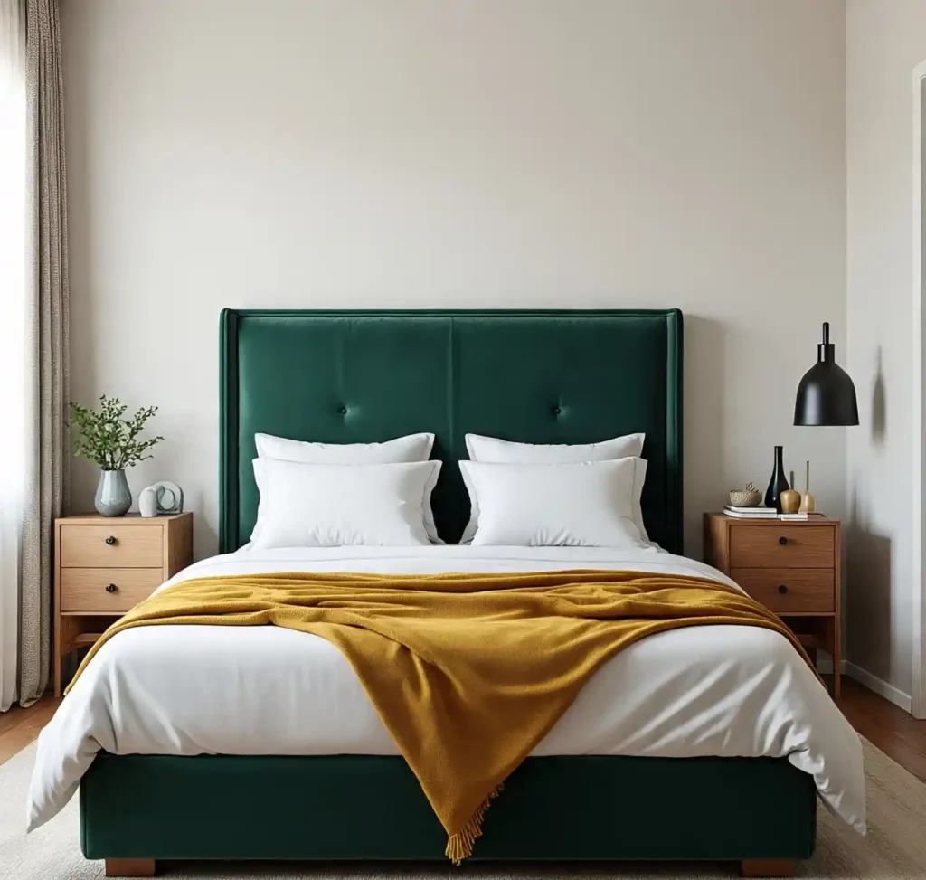 14-Dark Green and Yellow Bedroom Idea