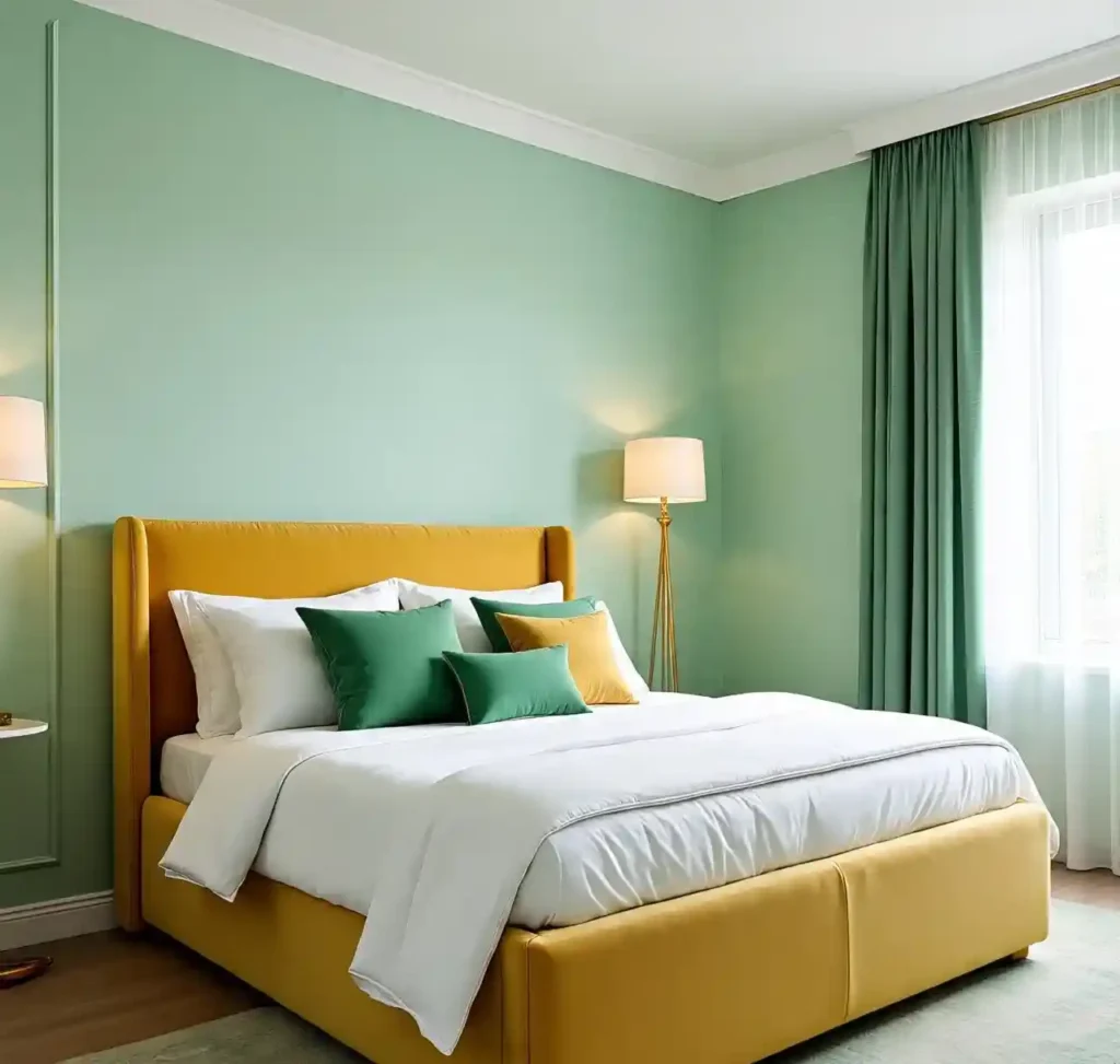 14-Green and Gold Bedroom Idea