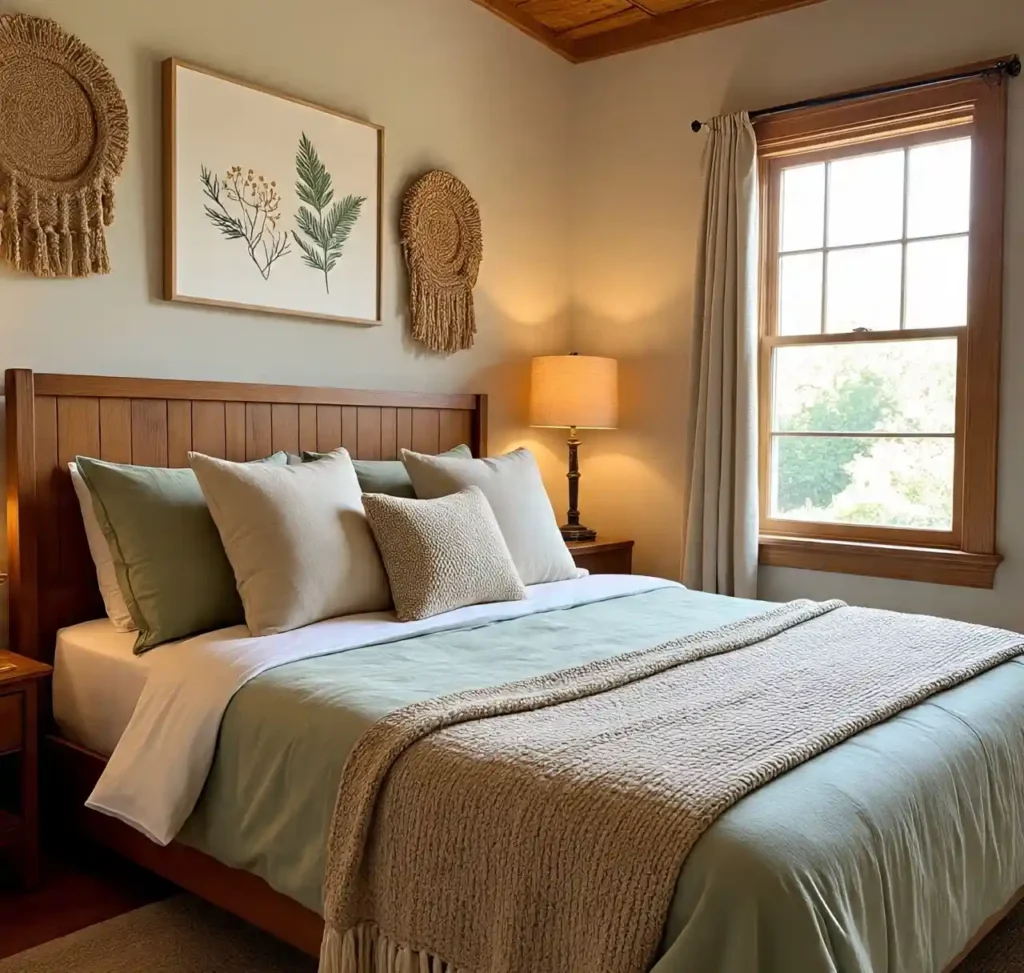 14-Sage Green Boho Bedroom Idea