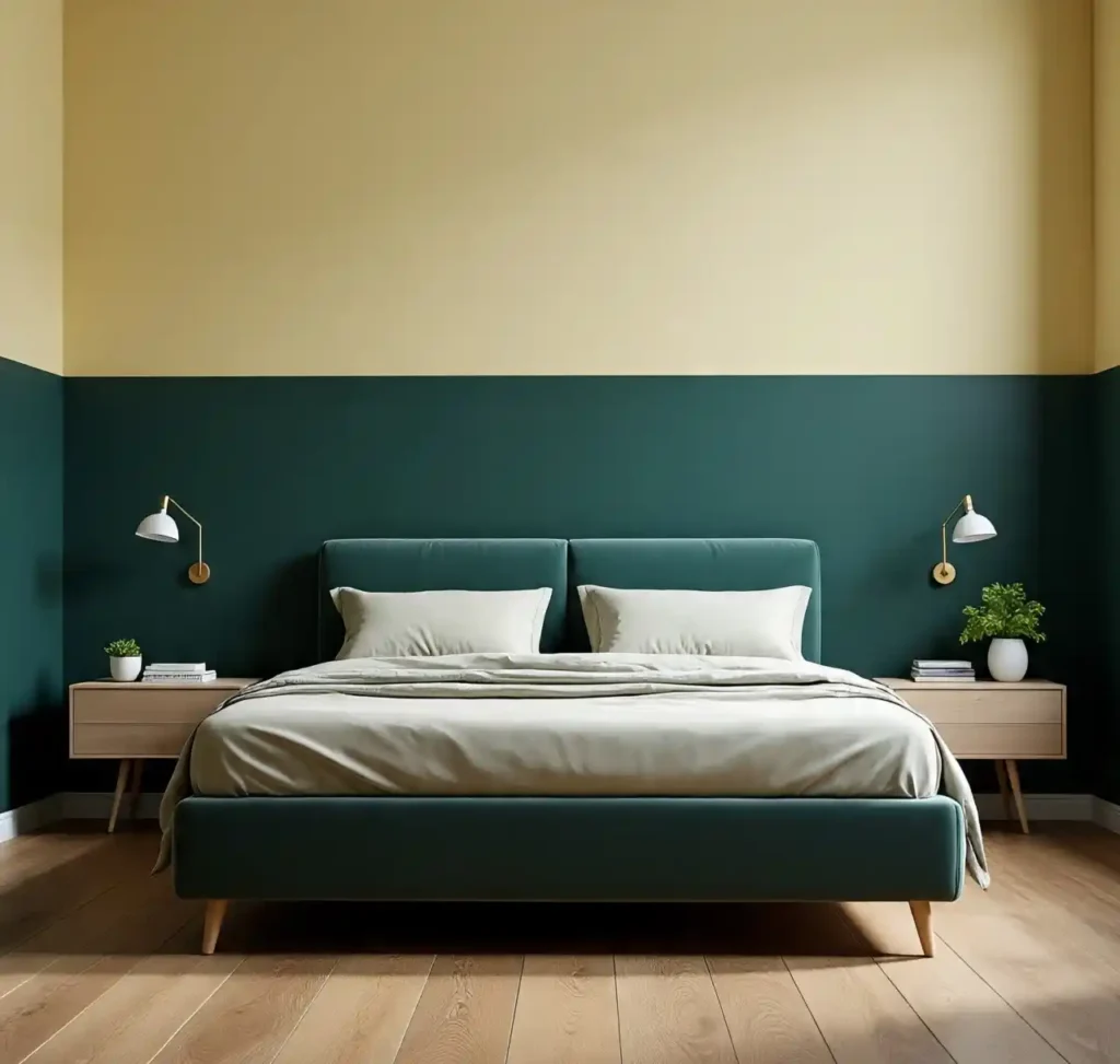 15-Dark Green and Yellow Bedroom Idea