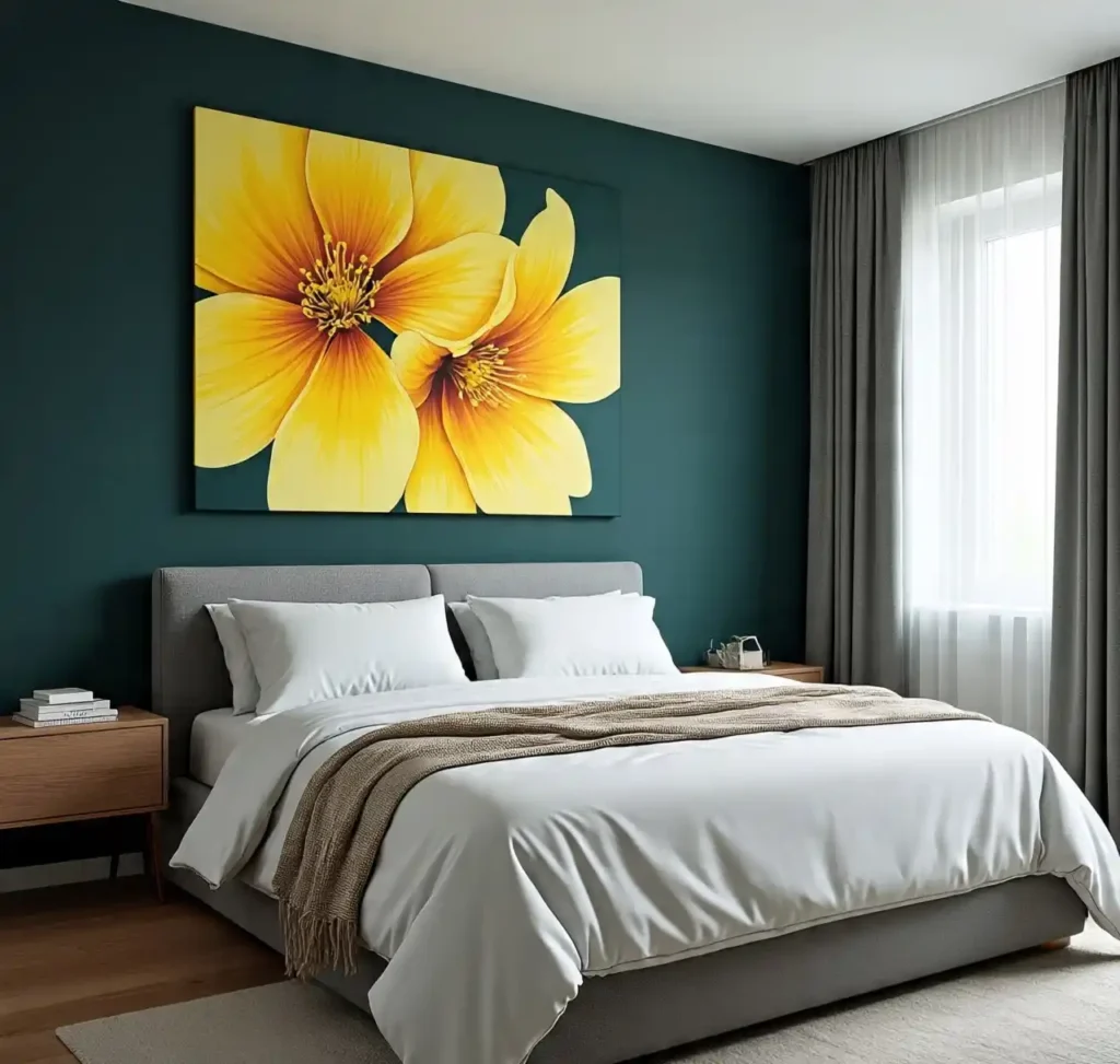 16-Dark Green and Yellow Bedroom Idea