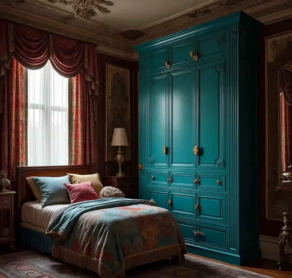 16-Teal Maximalist Bedroom Idea