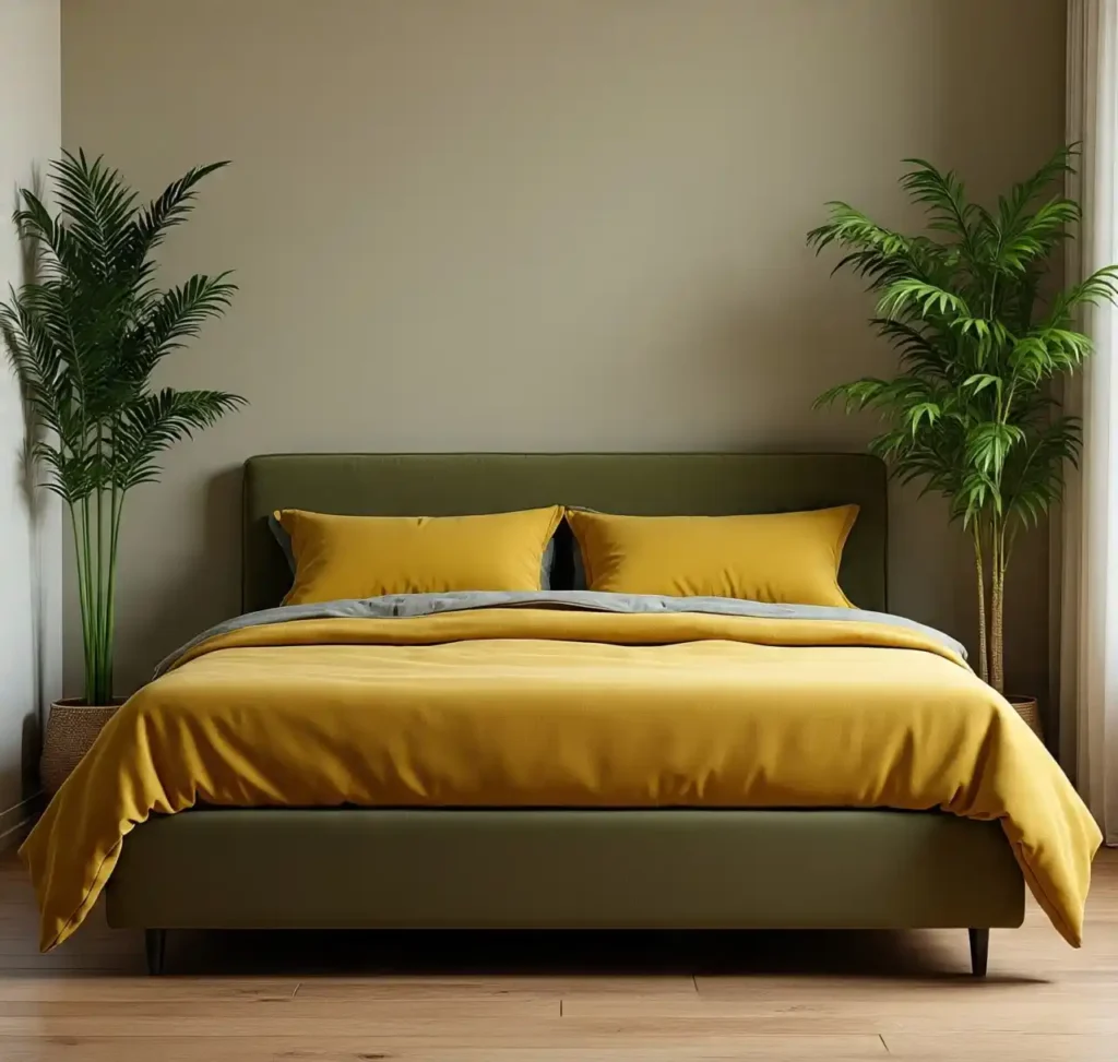 17-Dark Green and Yellow Bedroom Idea