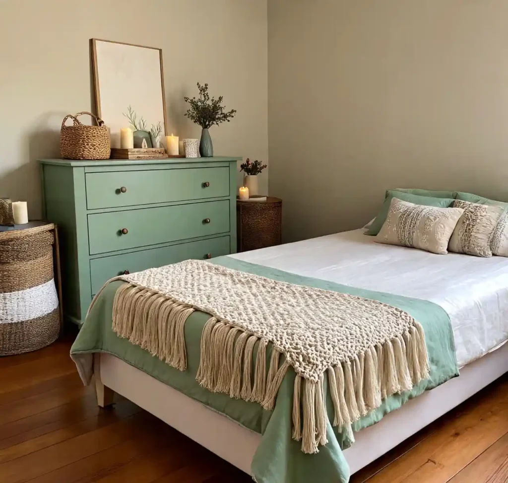17-Sage Green Boho Bedroom Idea