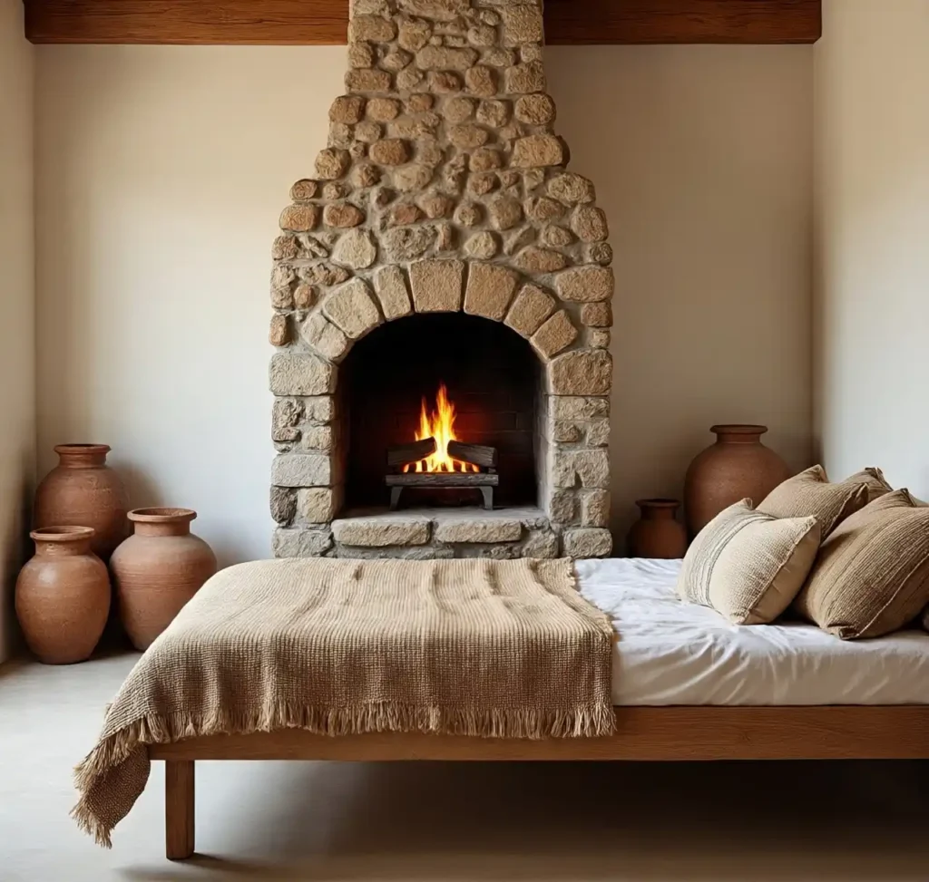 17-Stone Fireplace Bedroom Idea