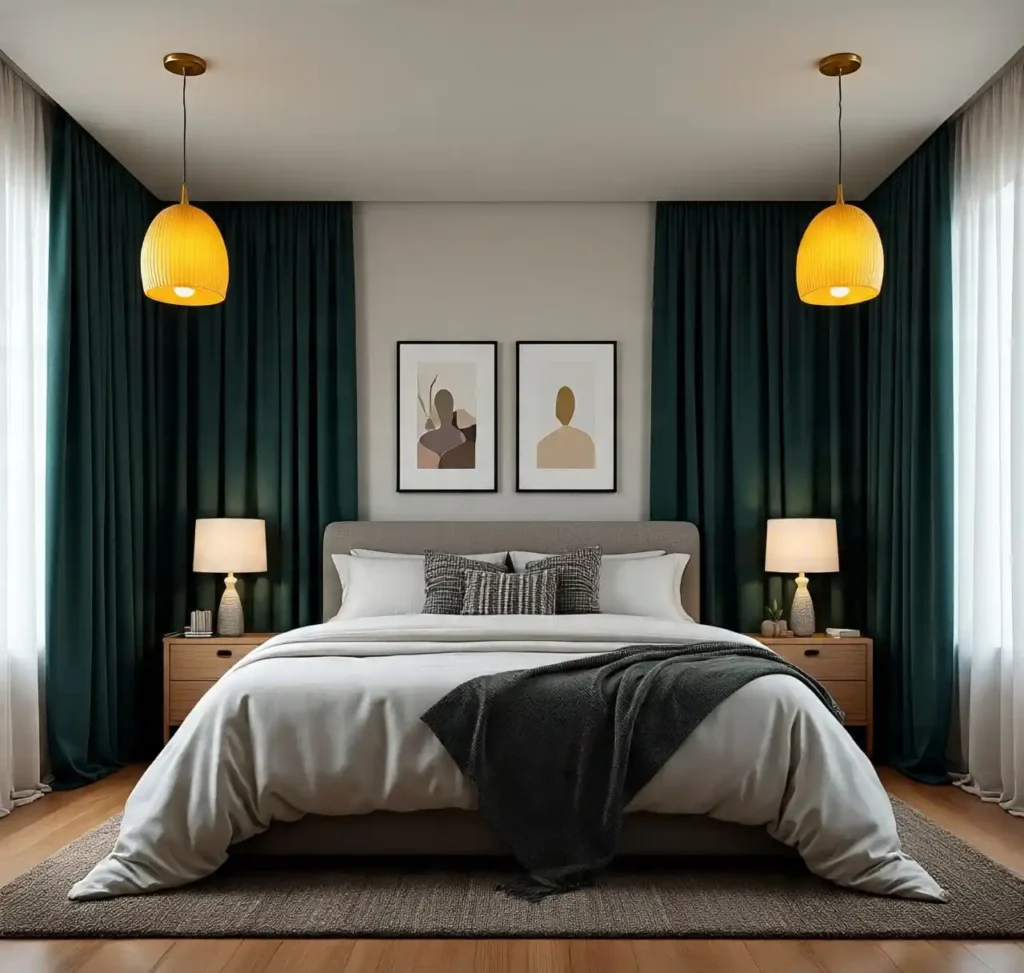 18-Dark Green and Yellow Bedroom Idea