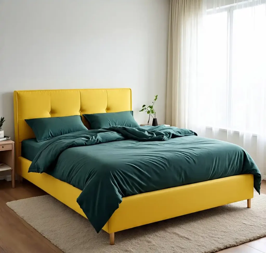 19-Dark Green and Yellow Bedroom Idea
