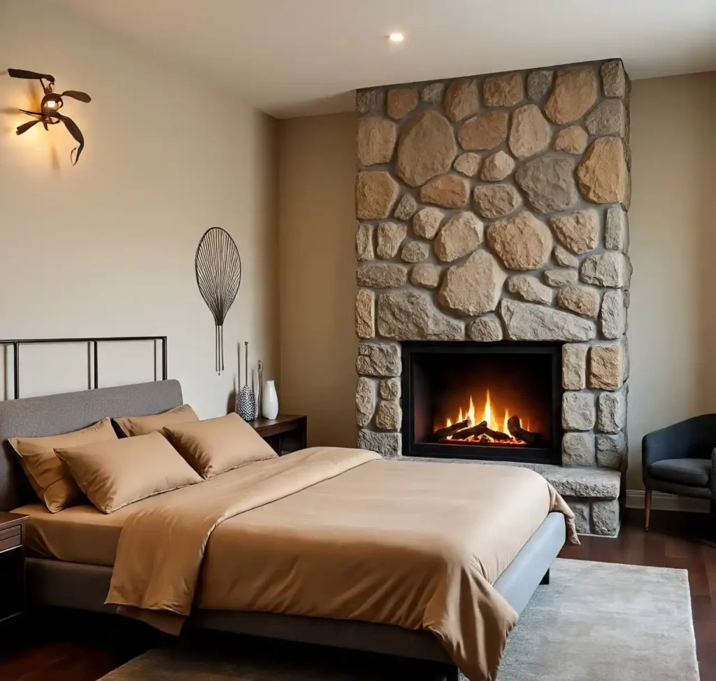 19-Stone Fireplace Bedroom Idea