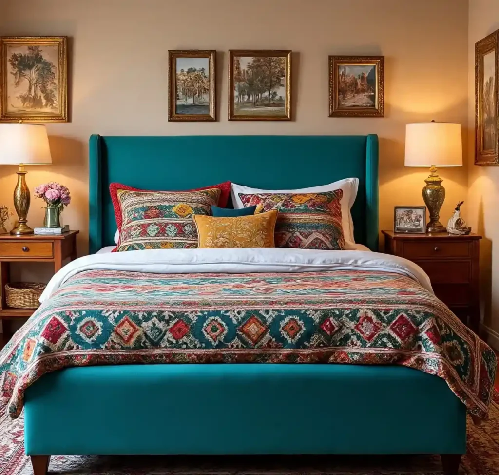 19-Teal Maximalist Bedroom Idea