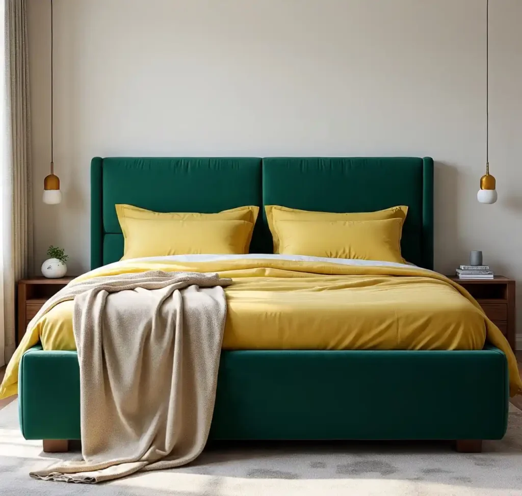 2-Dark Green and Yellow Bedroom Idea