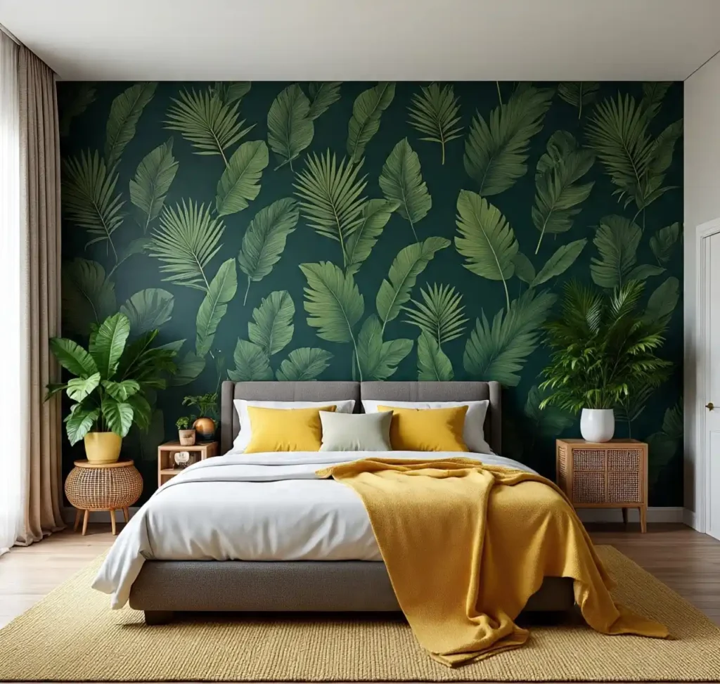 20-Dark Green and Yellow Bedroom Idea