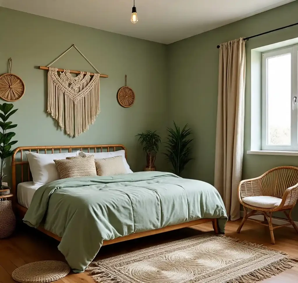 20-Sage Green Boho Bedroom Idea