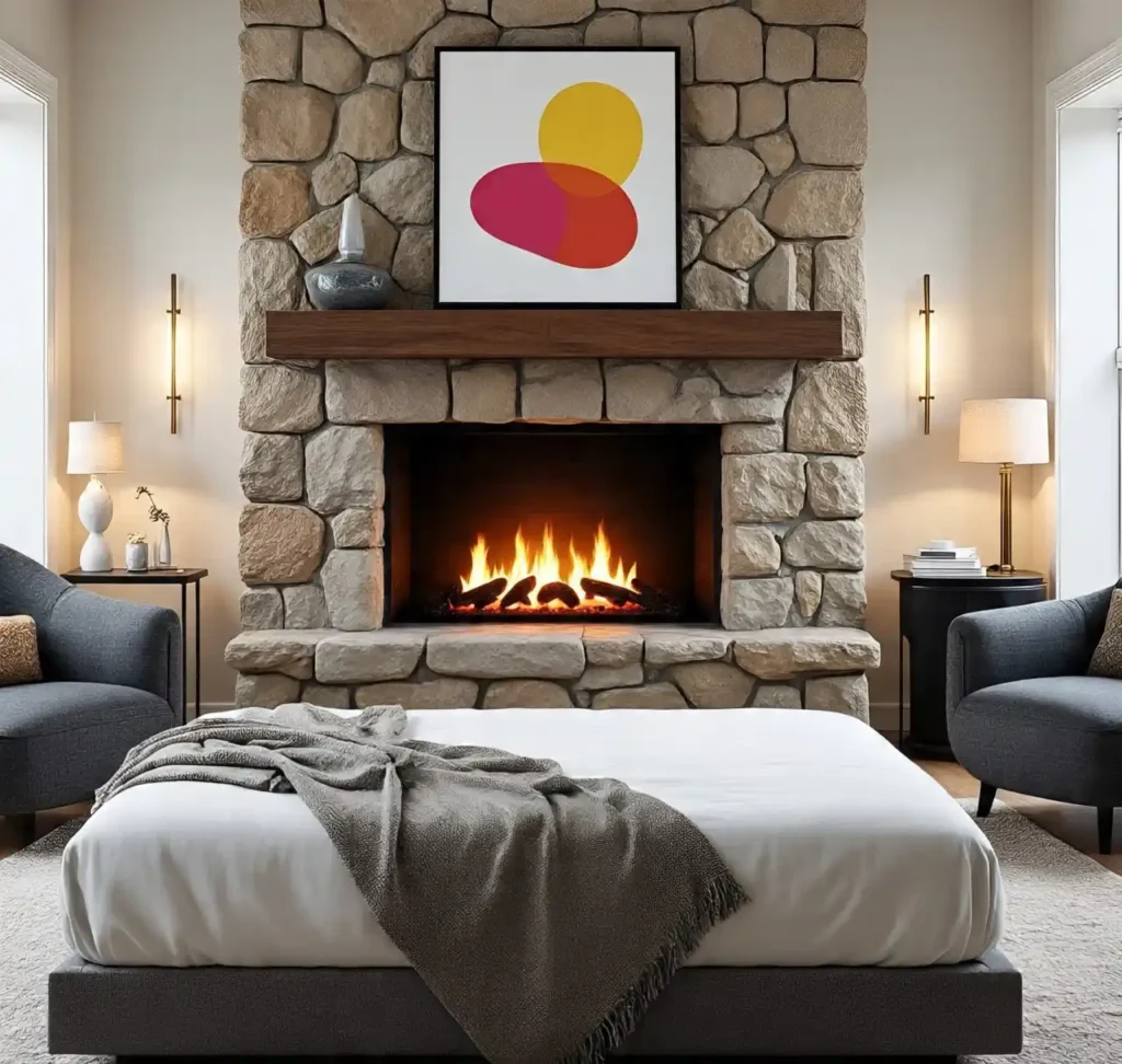 22-Stone Fireplace Bedroom Idea