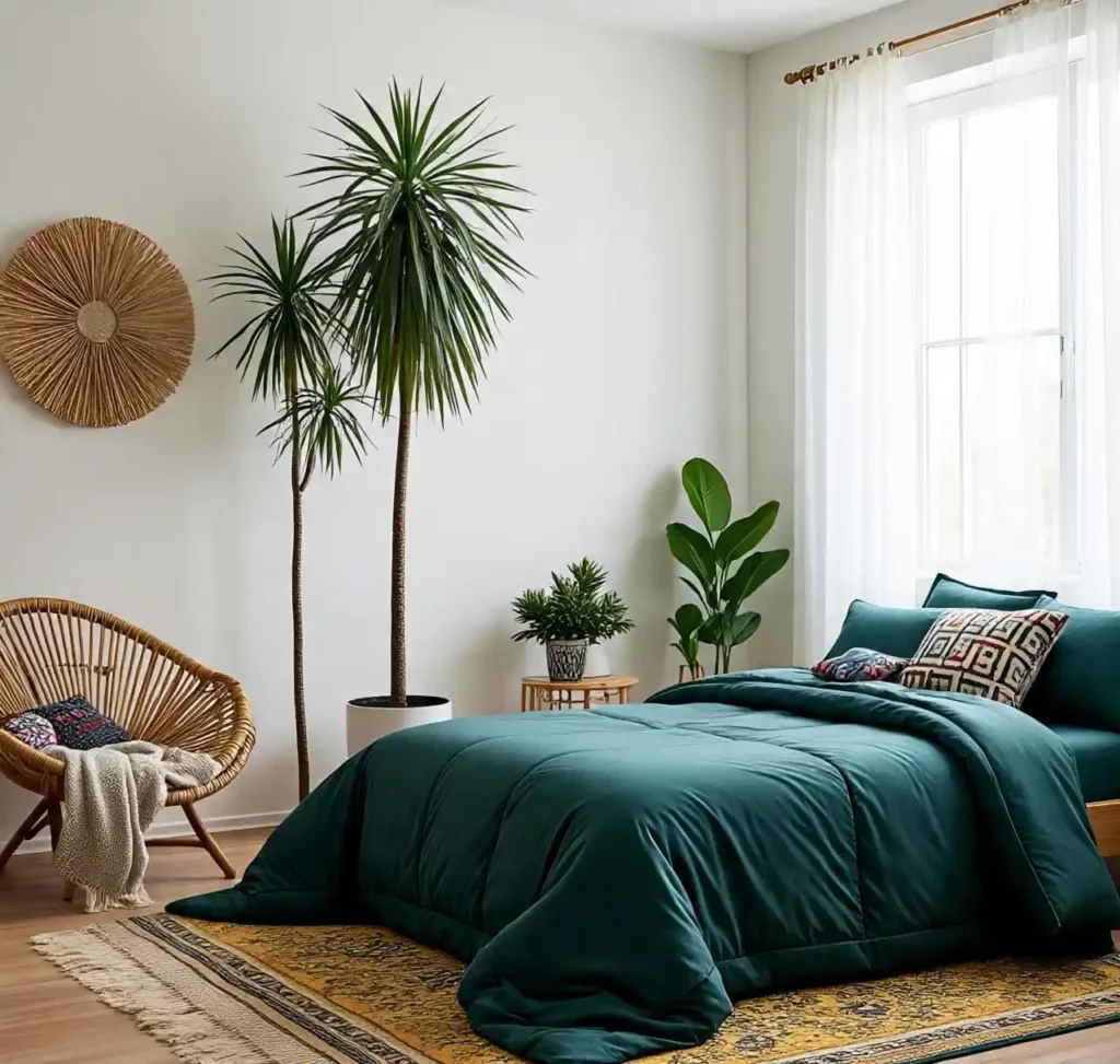 4-Dark Green and Yellow Bedroom Idea