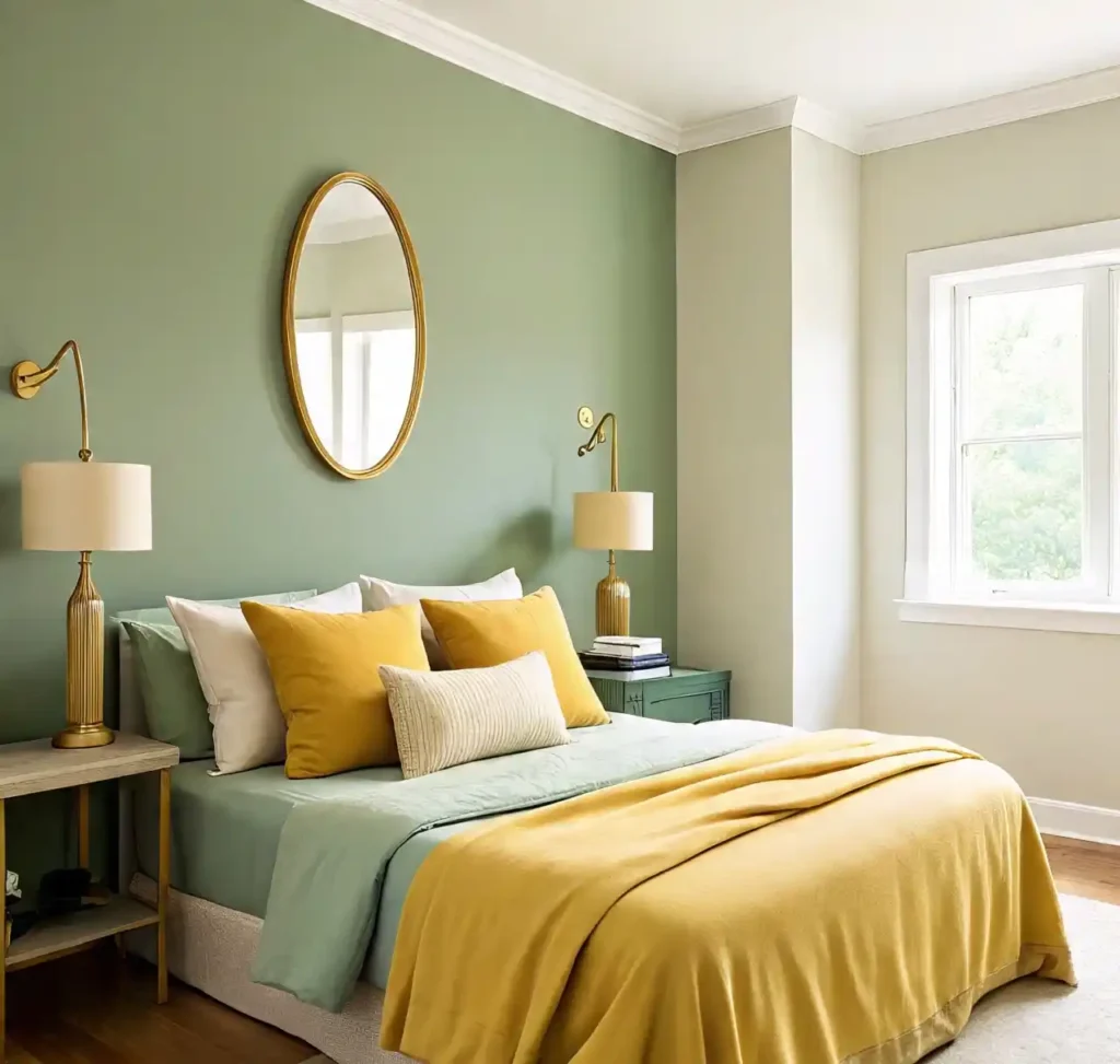 5-Dark Green and Yellow Bedroom Idea
