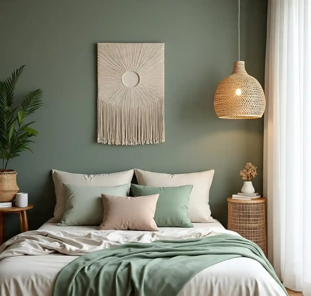 5-Sage Green Boho Bedroom Idea