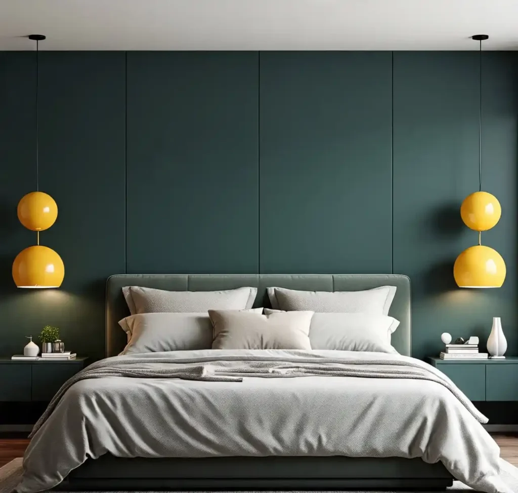 6-Dark Green and Yellow Bedroom Idea