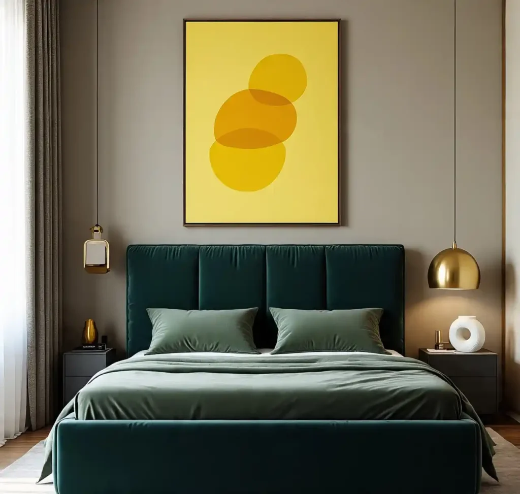 7-Dark Green and Yellow Bedroom Idea
