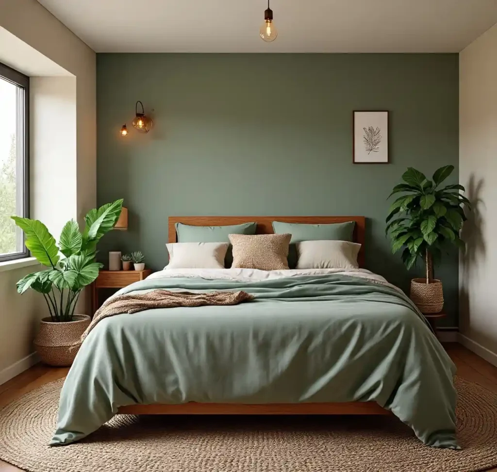 7-Sage Green Boho Bedroom Idea