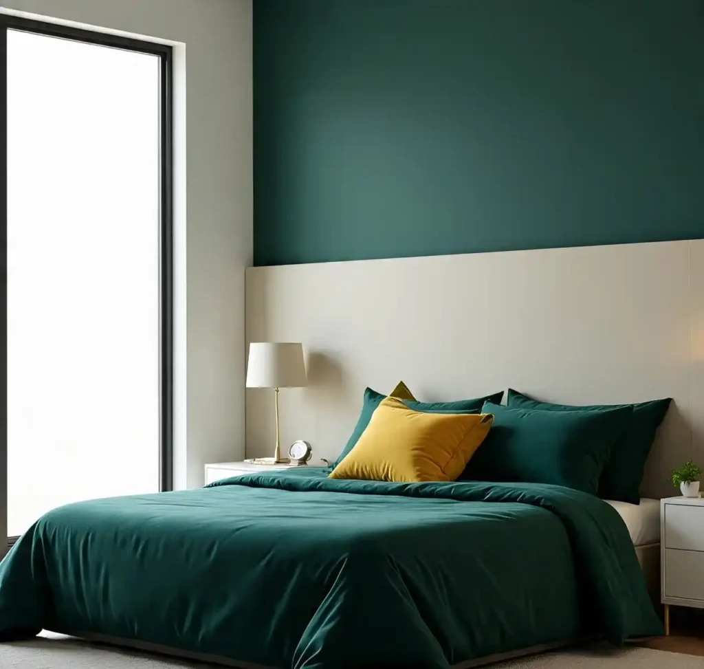 8-Dark Green and Yellow Bedroom Idea