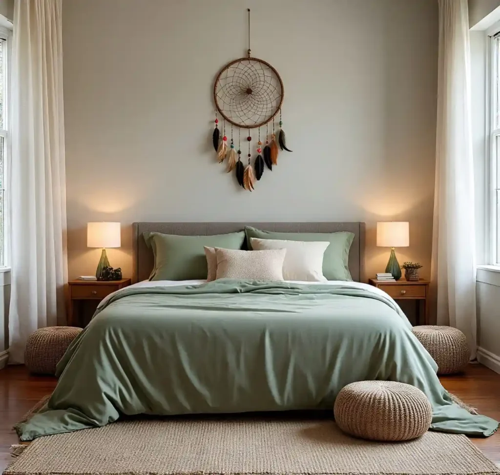 8-Sage Green Boho Bedroom Idea