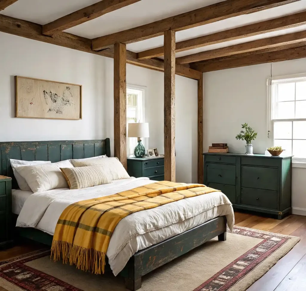 9-Dark Green and Yellow Bedroom Idea