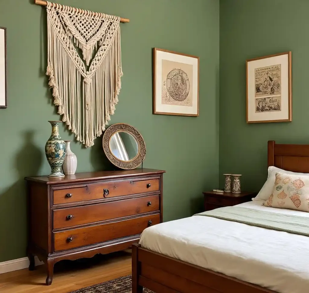 9-Sage Green Boho Bedroom Idea