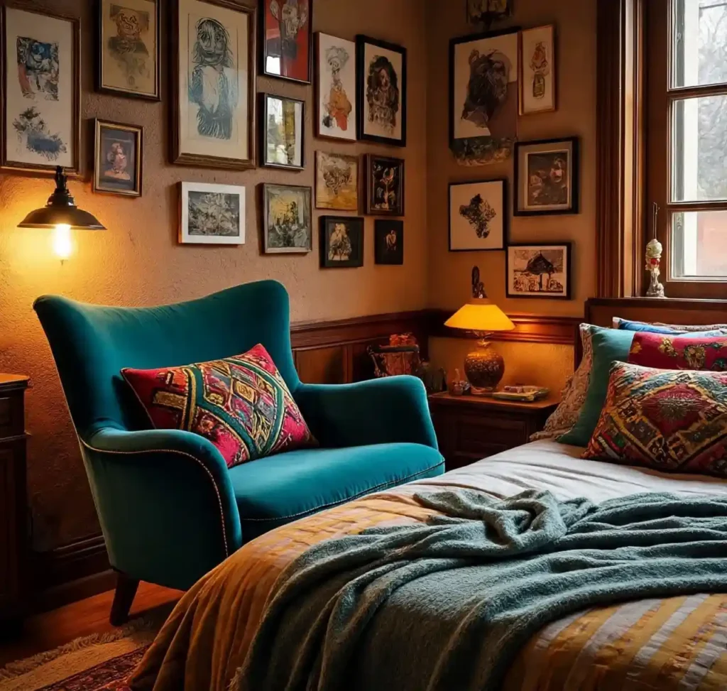 9-Teal Maximalist Bedroom Idea